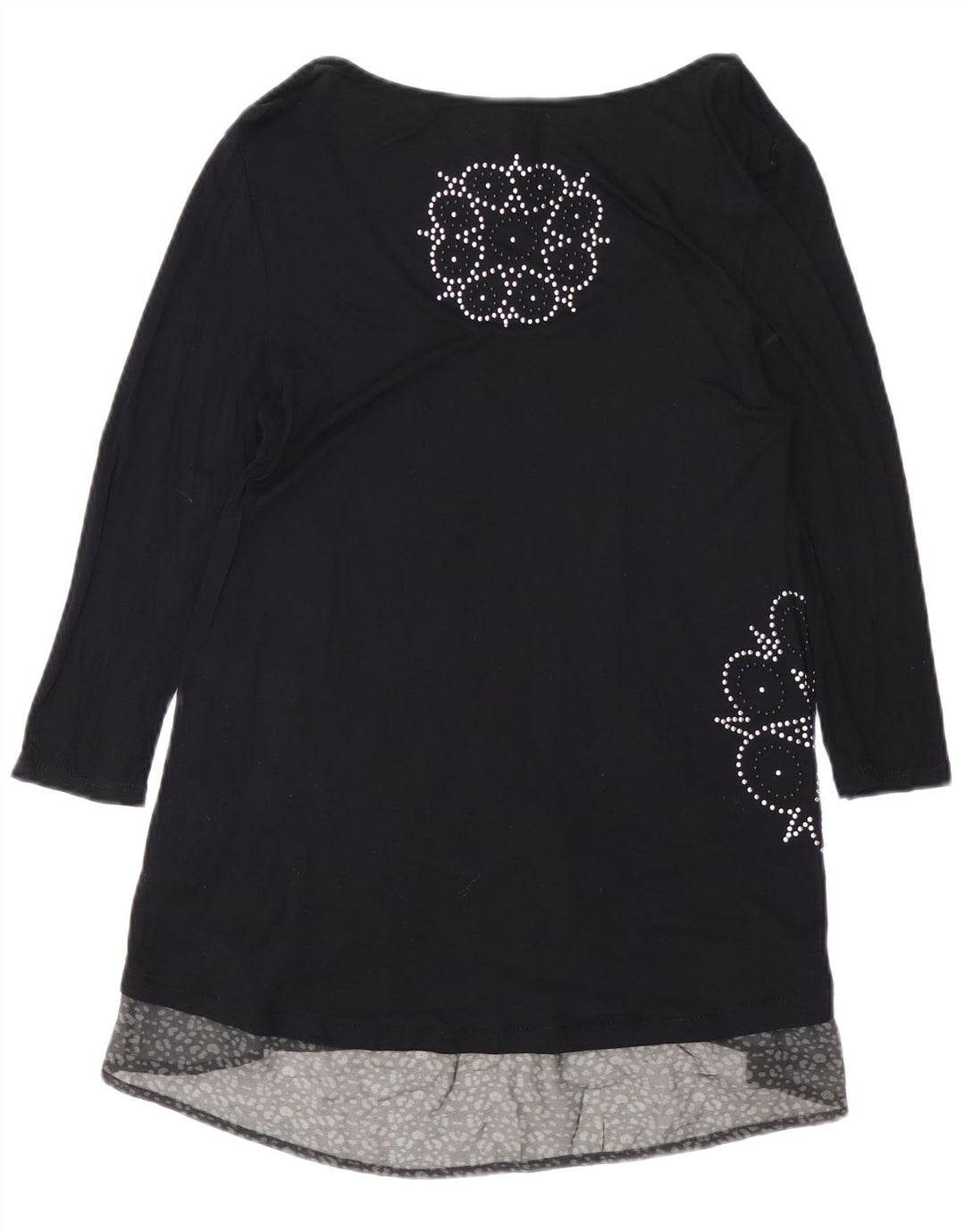 DESIGUAL Robe trapèze graphique à manches 3/4 pour femme UK 12 Viscose noir moyen