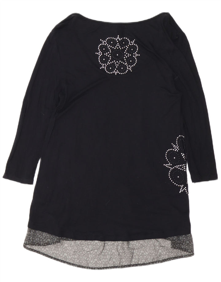 DESIGUAL Robe trapèze graphique à manches 3/4 pour femme UK 12 Viscose noir moyen