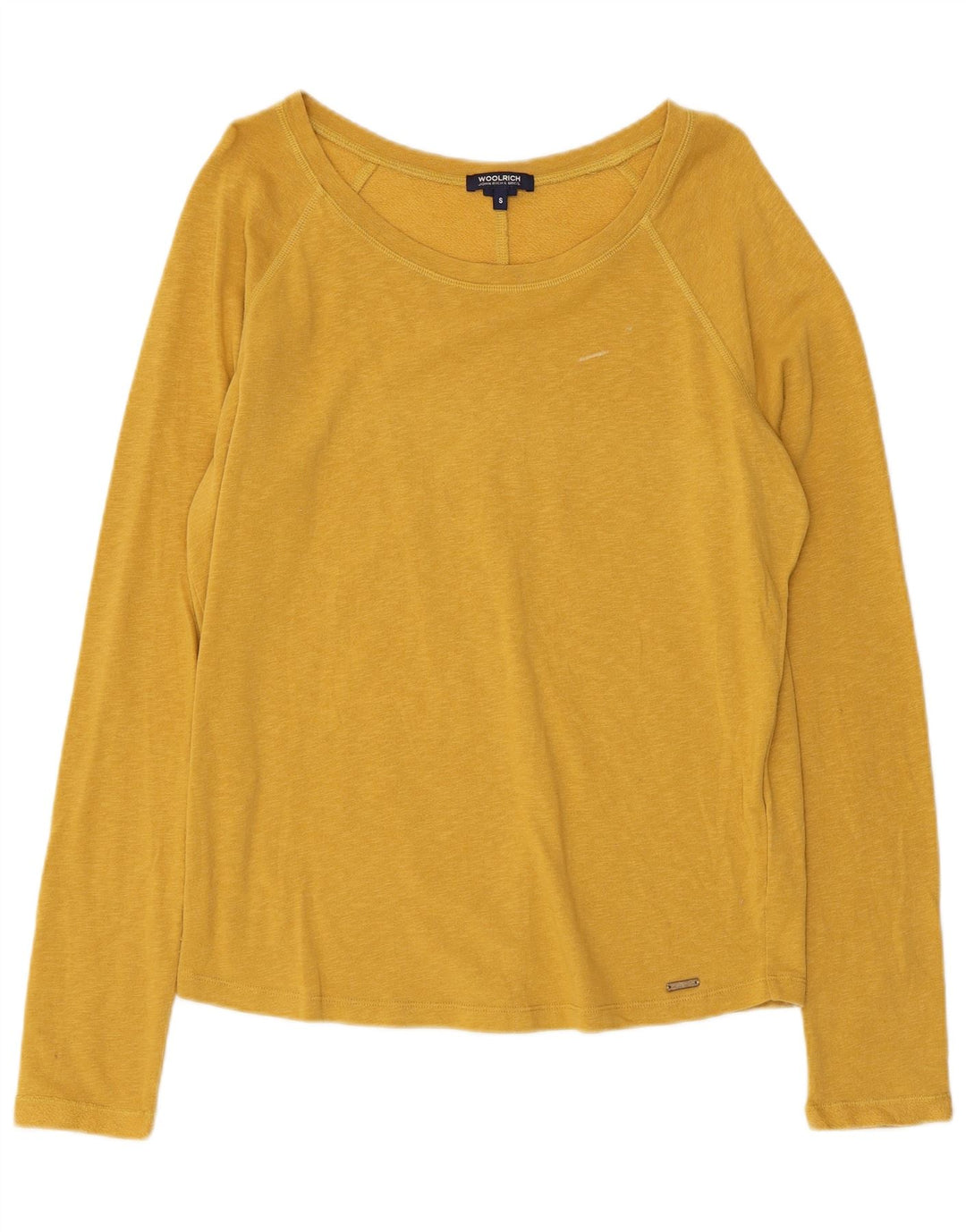 Woolrich Femme Haut Oversize Manches Longues UK 10 Petit Jaune Coton