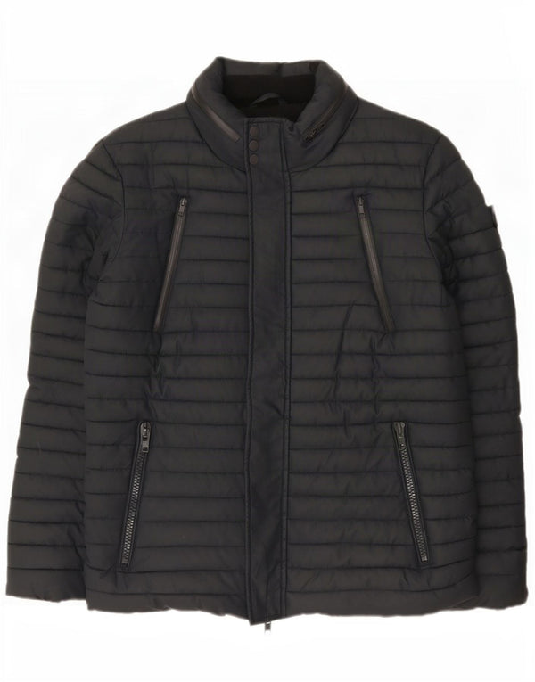 Superdry Veste matelassée à capuche pour hommes UK 40 Large Bleu Marine Polyester