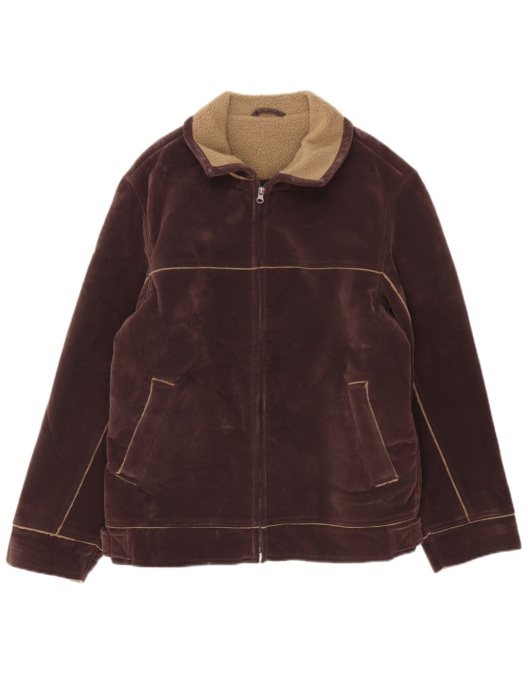 Veste Sherpa Homme Vintage UK 40 Grand Polyester Marron
