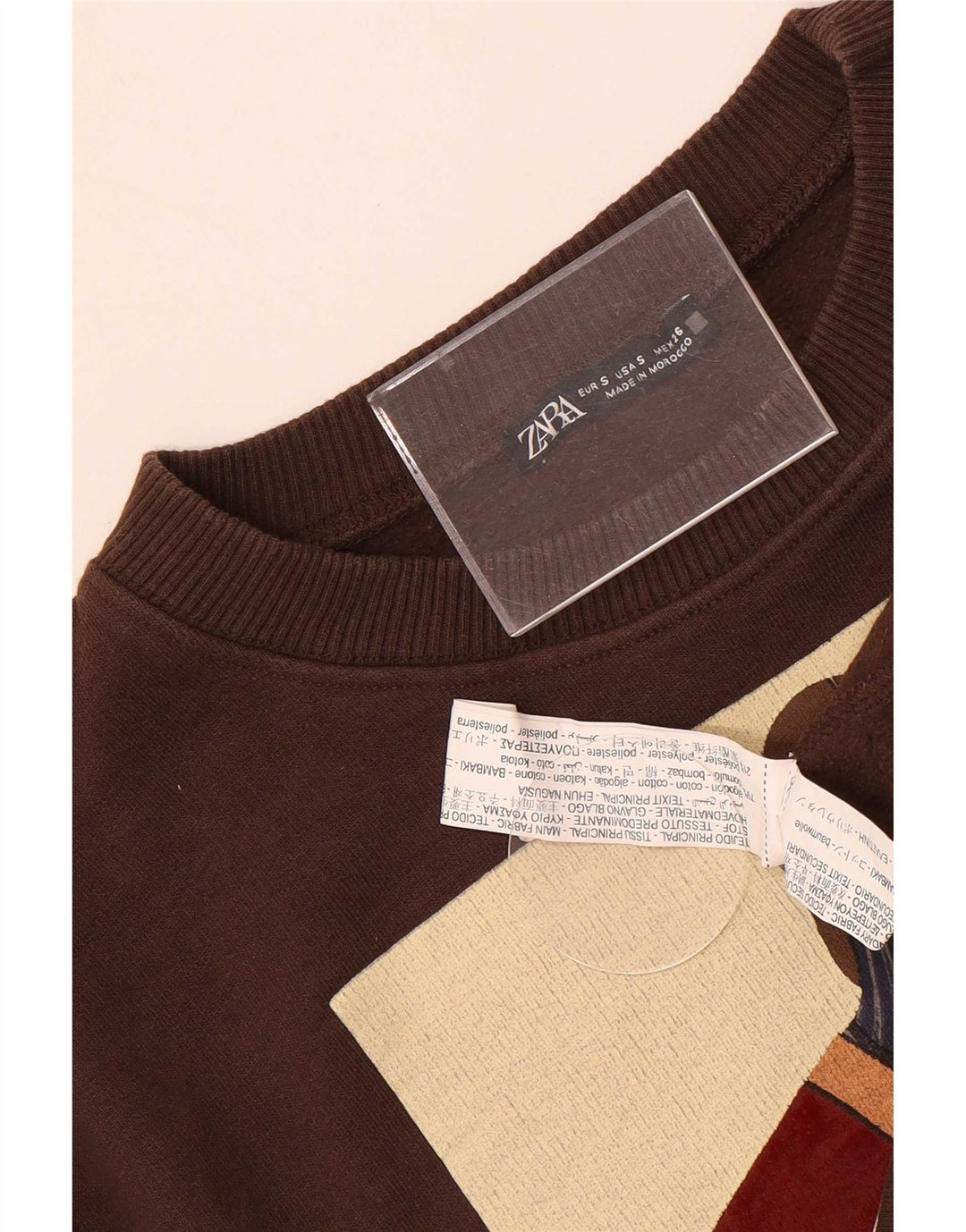 Zara Womens Crop Graphic Sweat-shirt surdimensionné UK 10 Petit Marron