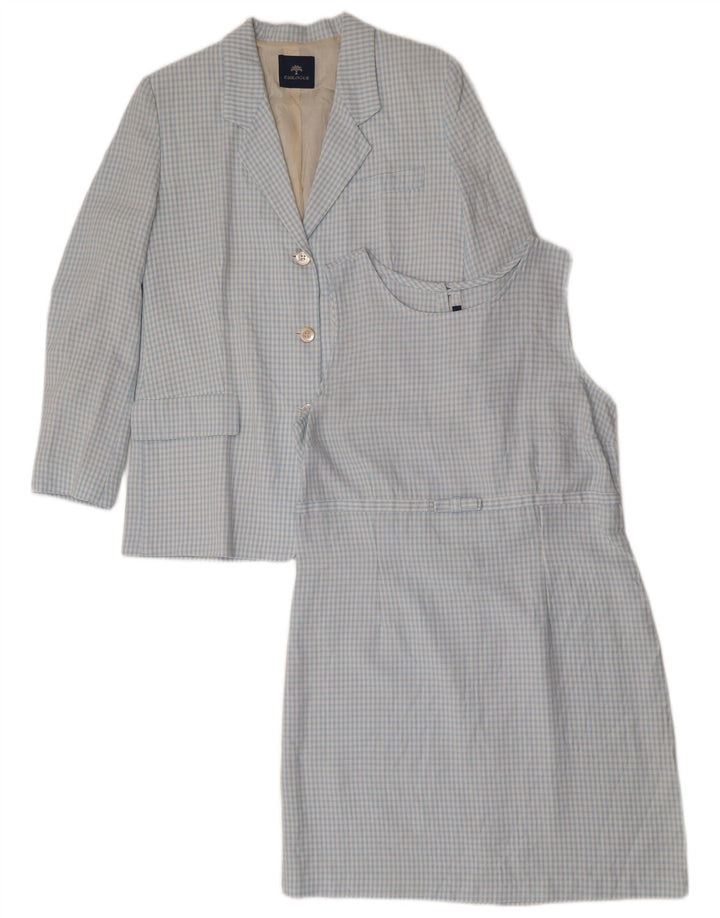 vintage Femme 3 Boutons 2 Pièces Ensemble IT 46 Grande Viscose Vichy Bleu