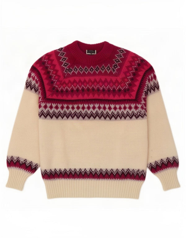 vintage Femmes Crew Neck Jumper Pull UK 12 Moyen Off White Fair Isle