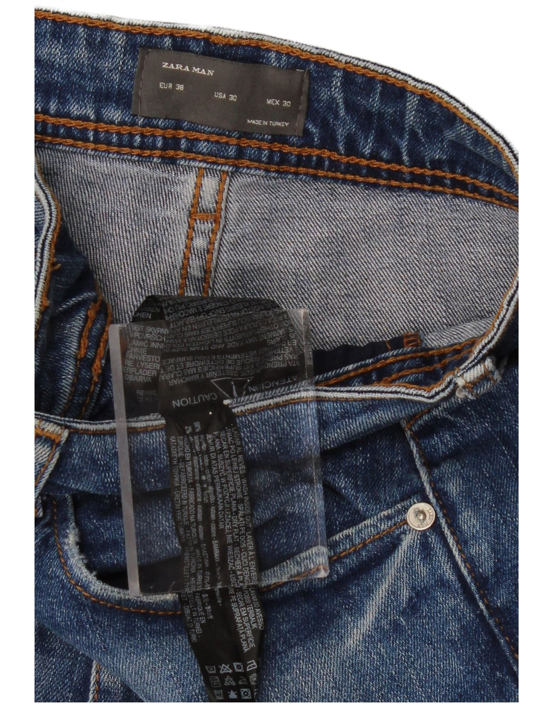 ZARA Jean court en détresse pour homme EU 38 Small W30 L26 Bleu Coton