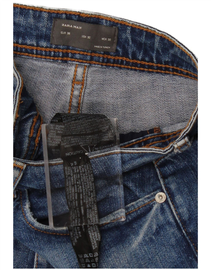 ZARA Jean court en détresse pour homme EU 38 Small W30 L26 Bleu Coton