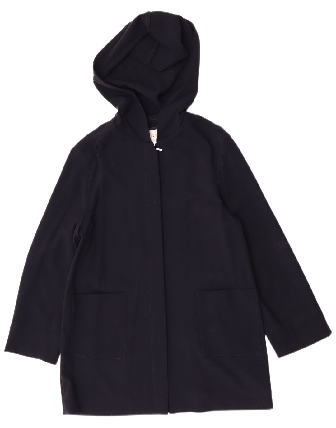 Jaeger Manteau surdimensionné à capuche pour femme UK 10 Petite laine vierge bleu marine