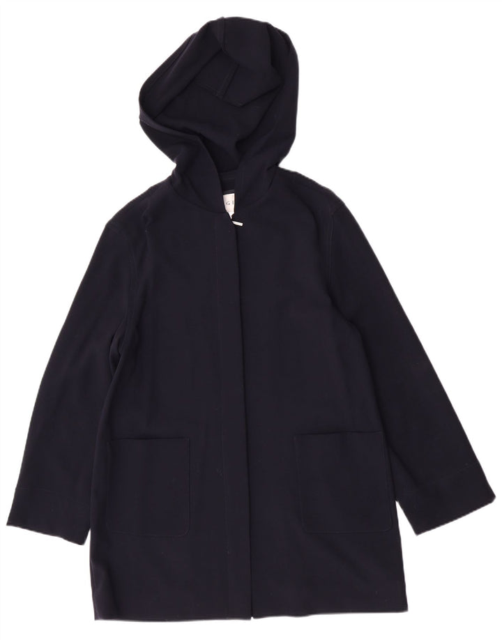 Jaeger Manteau surdimensionné à capuche pour femme UK 10 Petite laine vierge bleu marine