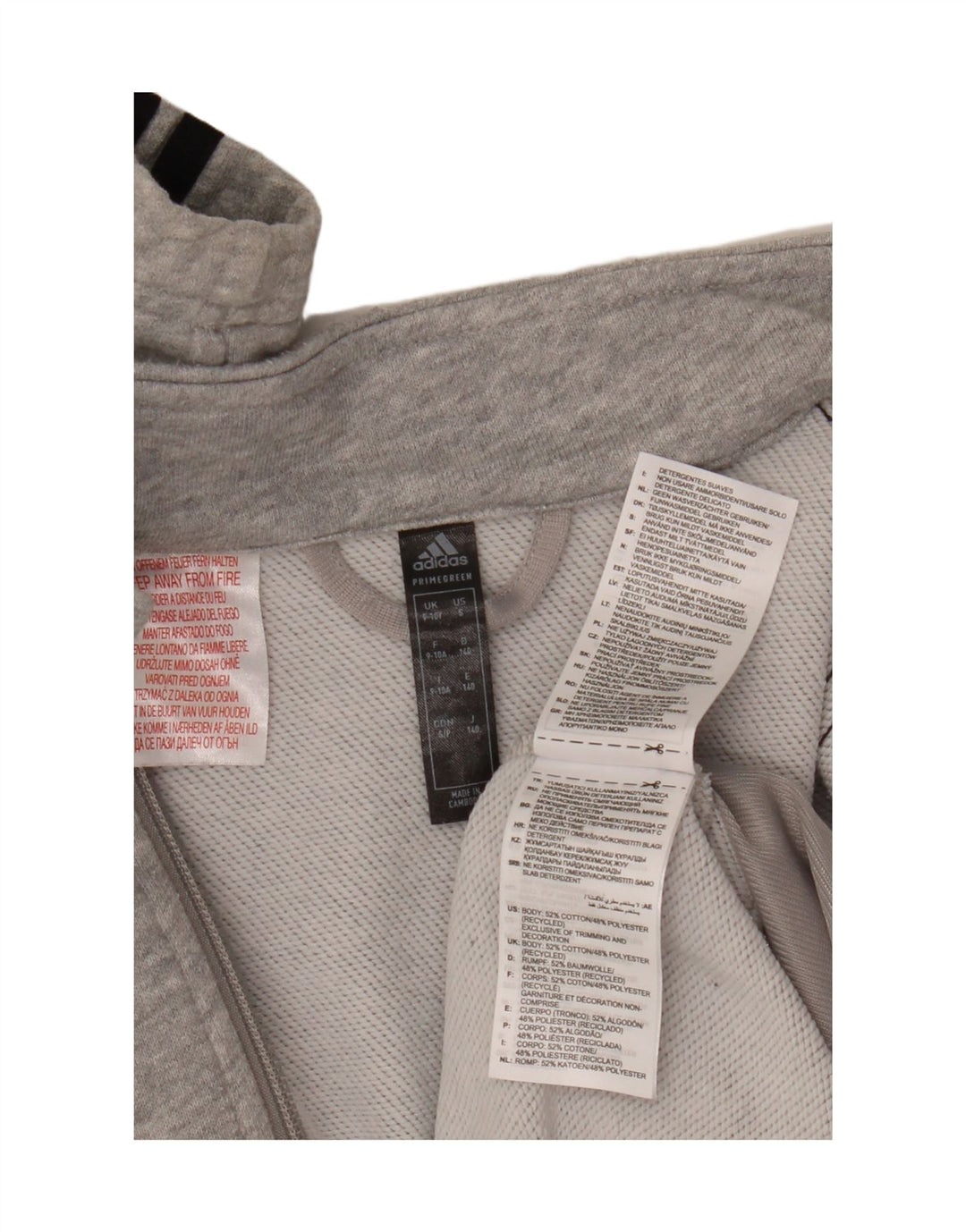 ADIDAS Veste de survêtement Primegreen pour garçon 9-10 ans Gris Coton