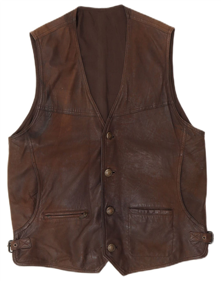gilet en cuir homme vintage IT 48 Cuir marron moyen