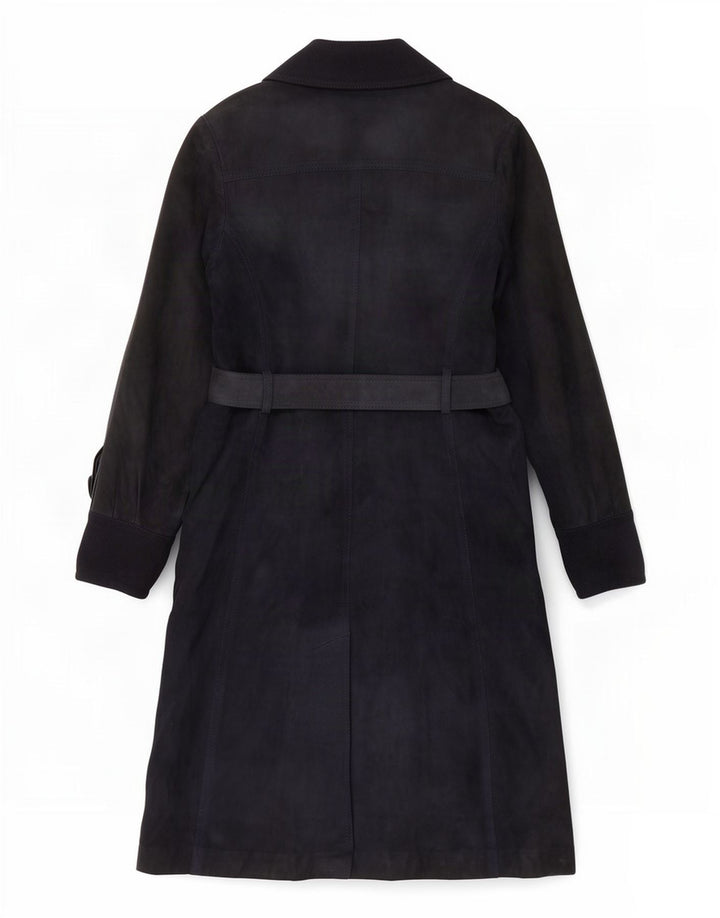 vintage Femme Suède Pardessus UK 10 Petit Bleu Marine