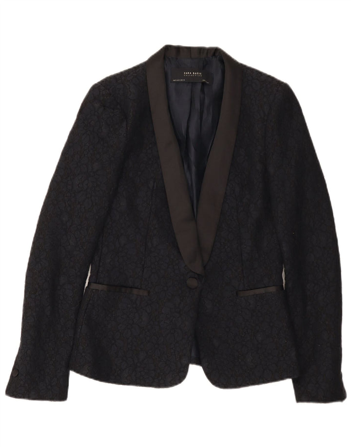 Zara Womens 1 Button Blazer Jacket UK 10 Petit Noir Floral