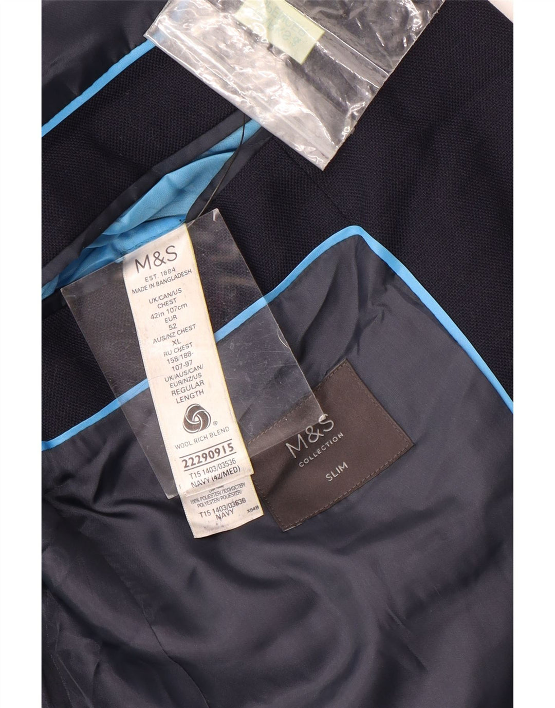 Marks & Spencer Veste blazer slim à 2 boutons pour homme UK 42 XL Bleu marine en laine