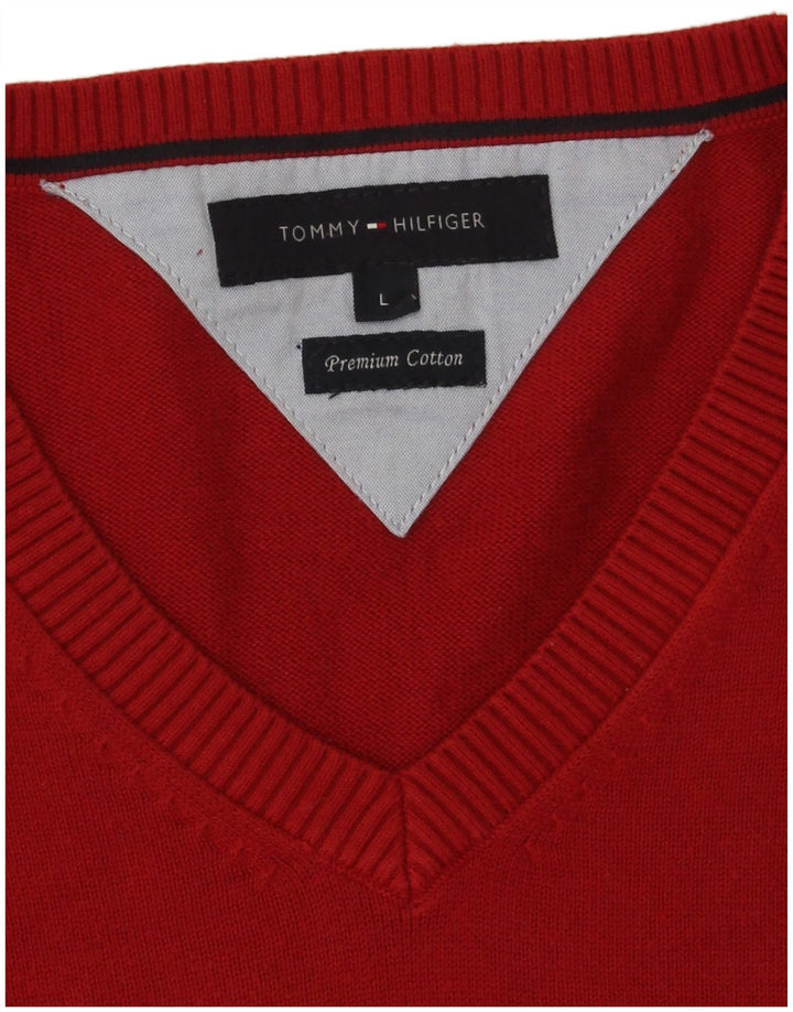 Tommy Hilfiger Pull col V pour homme en coton rouge Large