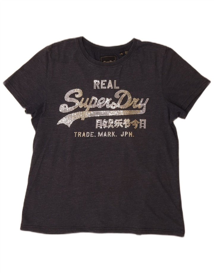 Superdry T-Shirt Graphique Femme UK 12 Gris Moyen