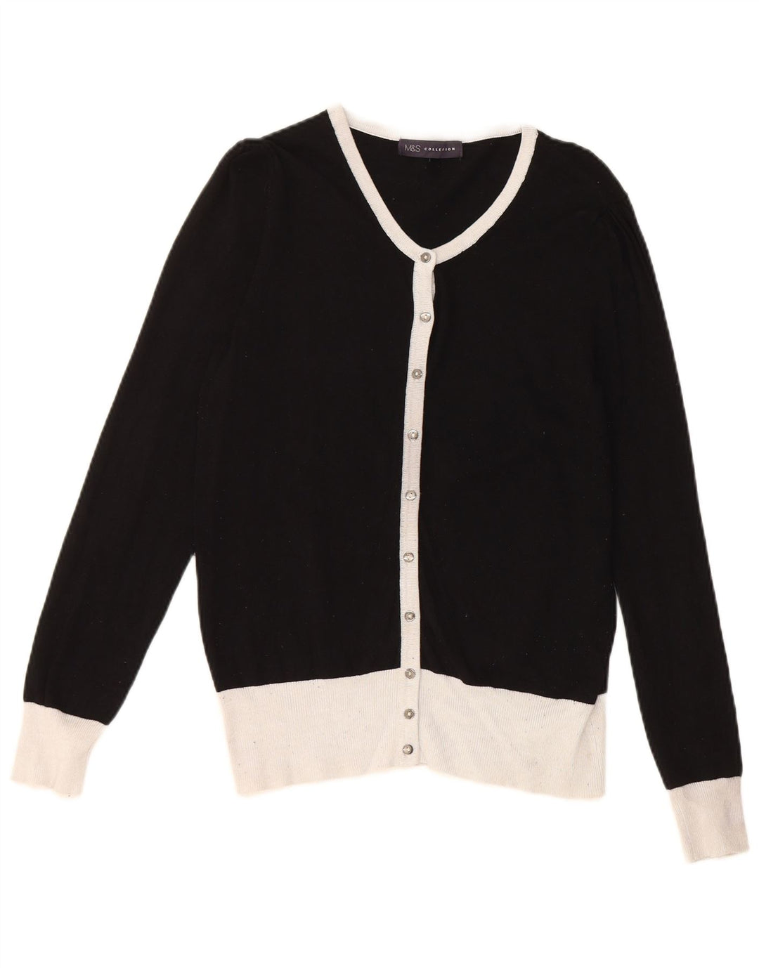 Marks & Spencer Pull Cardigan pour Femme UK 10 Petit Noir Colorblock