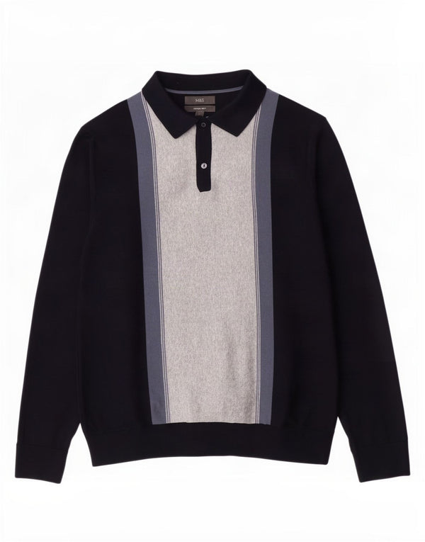 Marks & Spencer Pull à col polo pour homme Taille L Bleu marine Colorblock