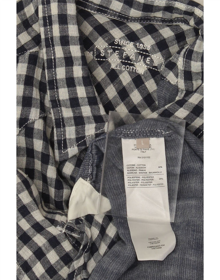 Stefanel Chemise Western Homme Grand Coton Vichy Bleu Marine