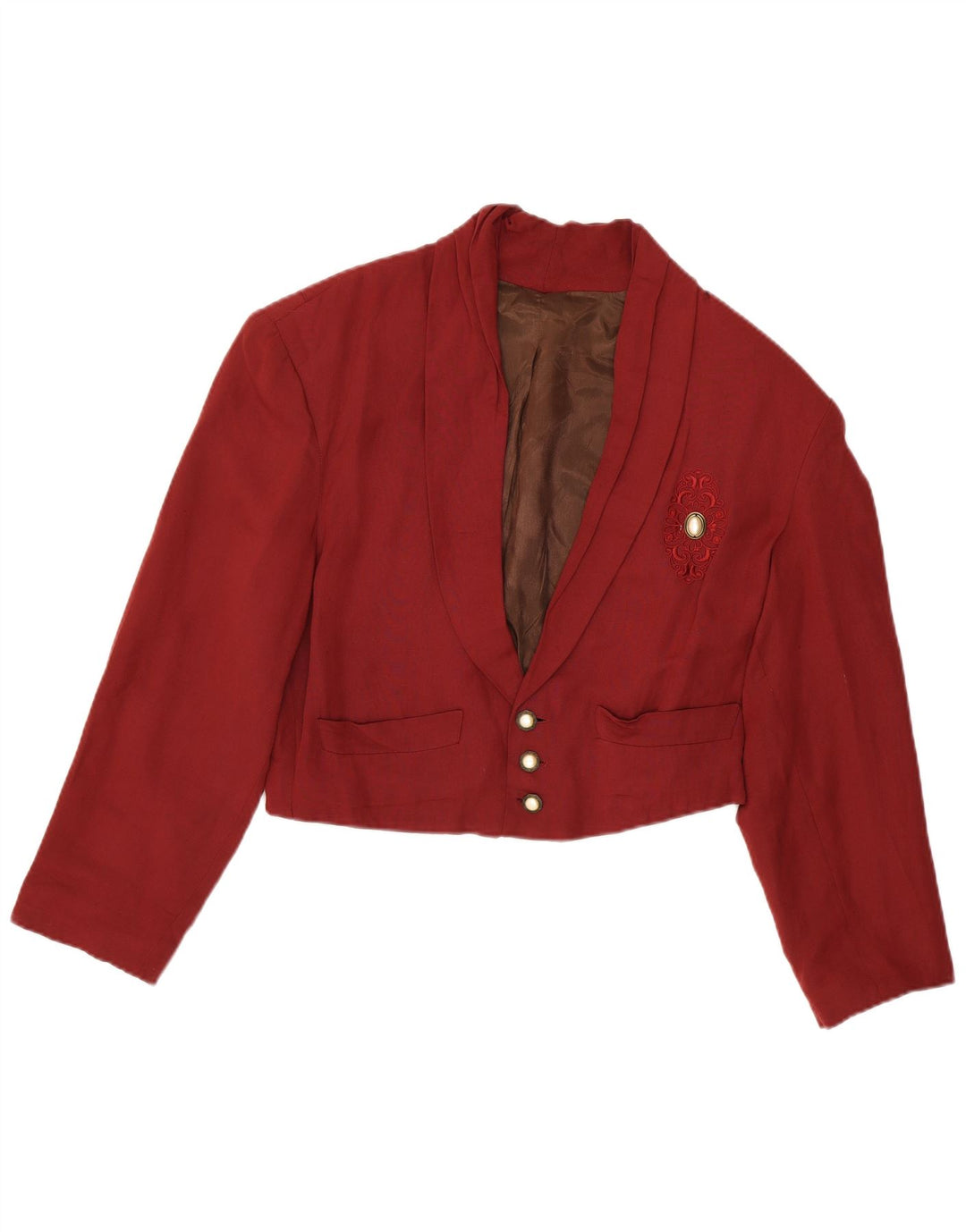 vintage Femmes Surdimensionné Crop 3 Bouton Blazer Veste UK 14 Marron Moyen