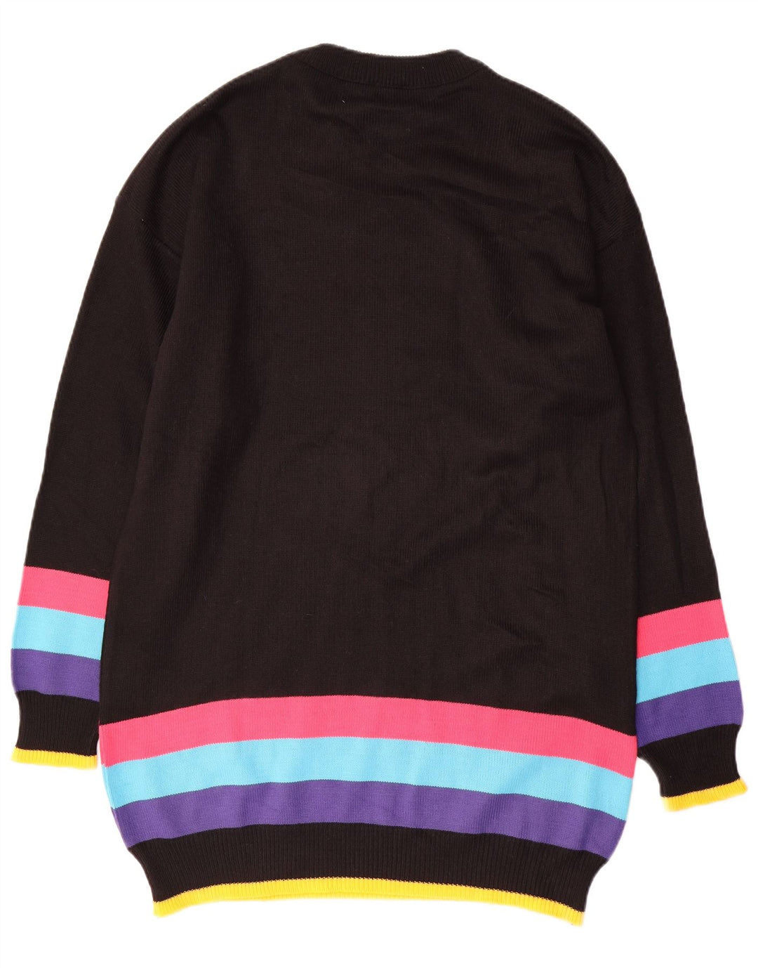 VINTAGE Robe pull graphique femme UK 16 Grand colorblock noir