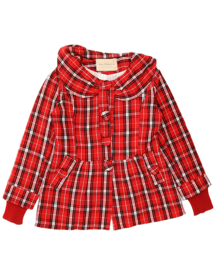 vintage Femmes Court Pardessus EU 40 Moyen Rouge Check