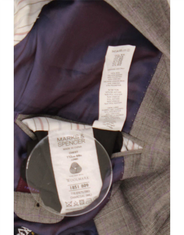 Marks & Spencer Veste blazer à 2 boutons pour homme UK 44 XL en laine à carreaux gris