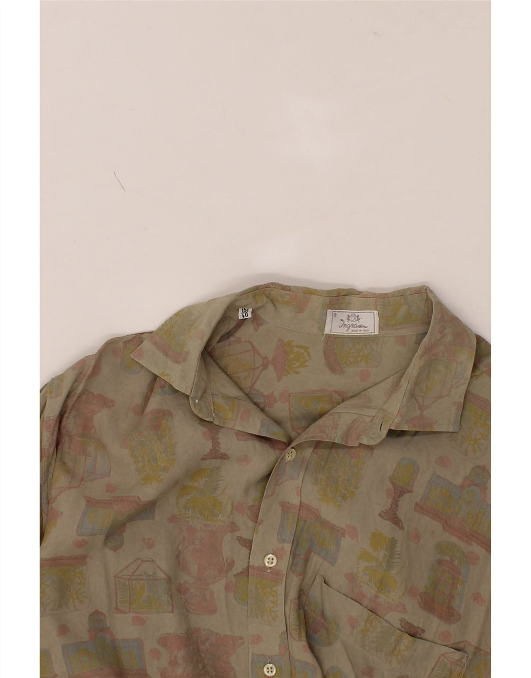 INGRAM Mens Abstract Pattern Short Sleeve Shirt Size 15 3/4 40 Medium Grey Vintage Ingram and Second-Hand Ingram from Messina Hembry 