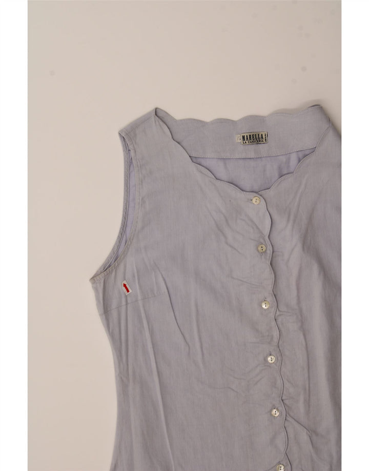 MARELLA Womens Sleeveless Shirt Blouse UK 12 Medium Grey Cotton Vintage Marella and Second-Hand Marella from Messina Hembry 
