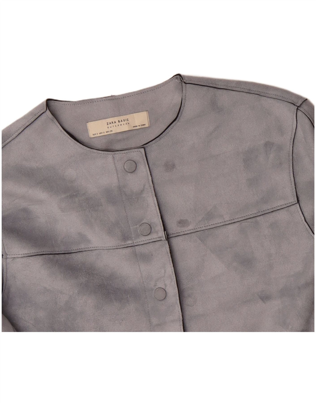 ZARA Femme Veste Bomber Courte Oversize UK 10 Petit Gris Polyester