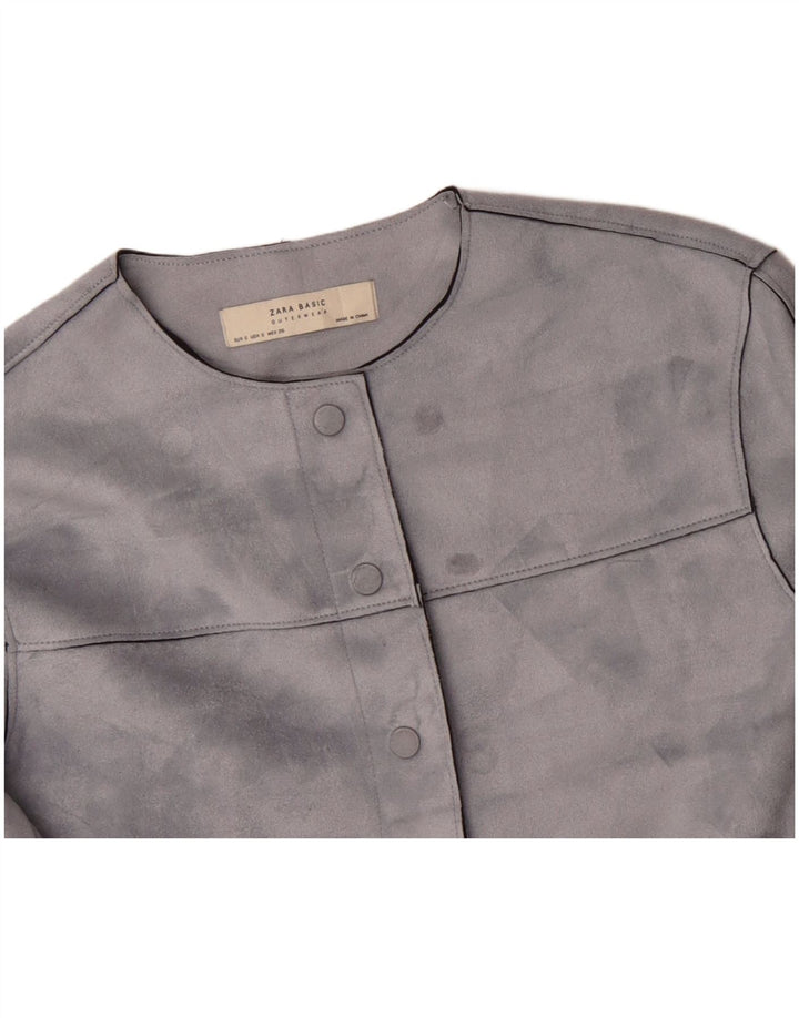 ZARA Femme Veste Bomber Courte Oversize UK 10 Petit Gris Polyester