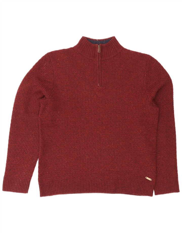 White Stuff Pull à col zippé pour homme en laine bordeaux Taille L