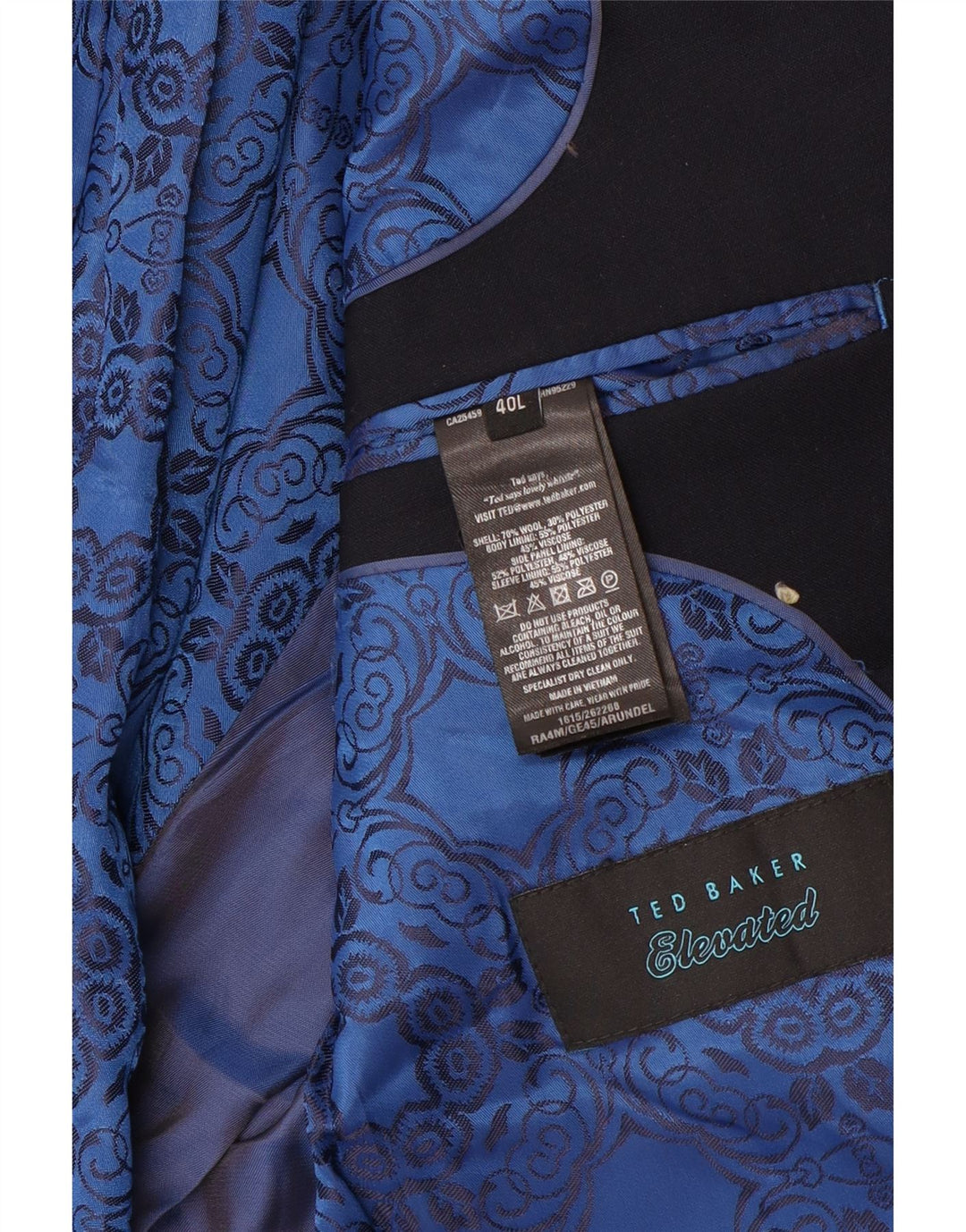 Ted Baker Veste blazer à 2 boutons pour homme US 40 Large Bleu marine en laine