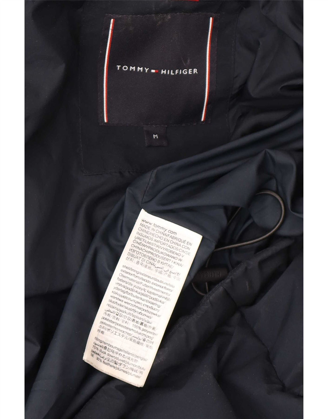 Tommy Hilfiger Veste matelassée à capuche pour homme UK 38 Bleu marine moyen Polyester