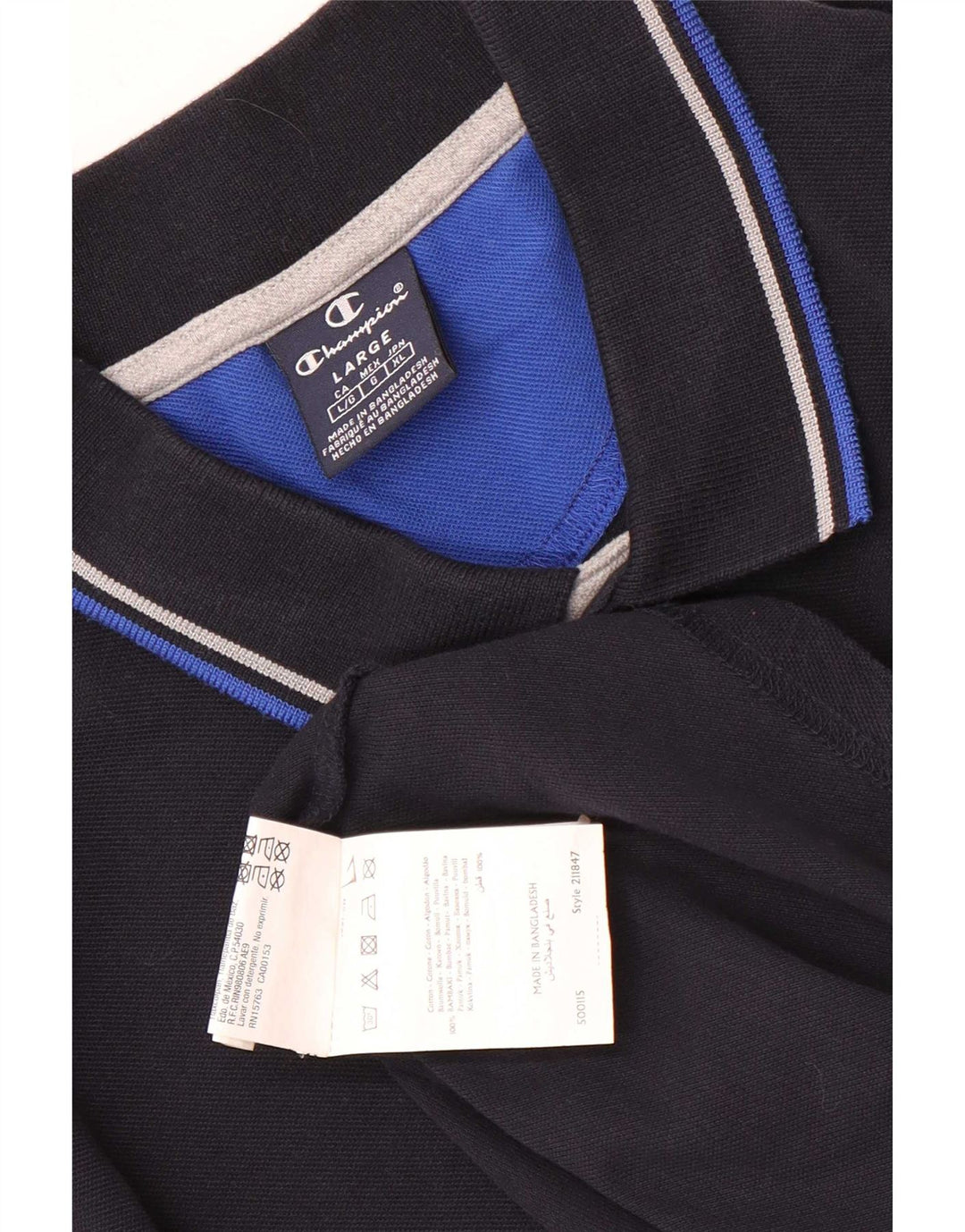 Champion Polo Homme Large Bleu Marine Rayé Coton