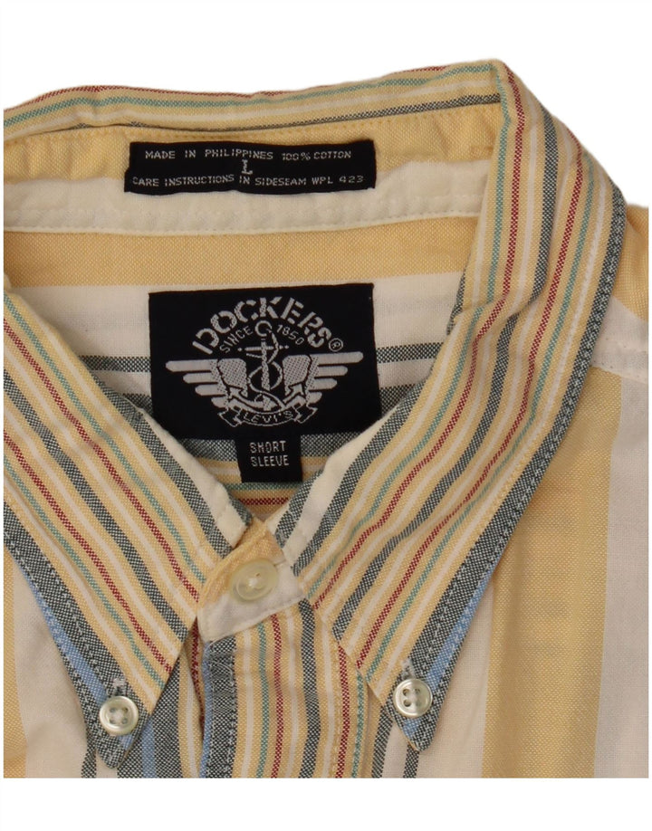 DOCKERS Chemise à Manches Courtes Homme Large Jaune Rayé Coton