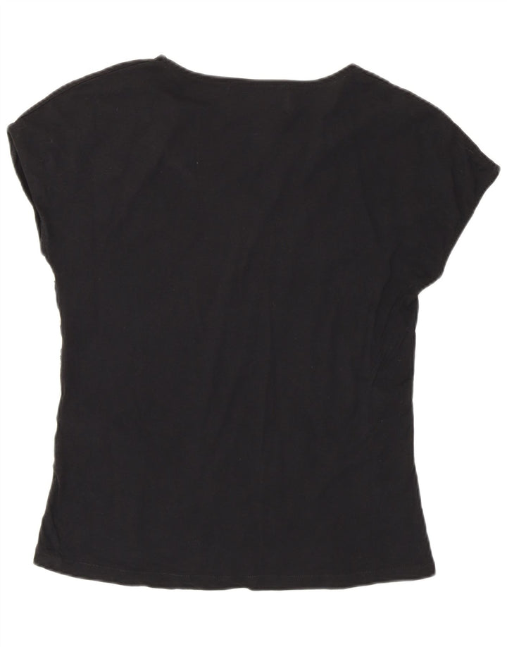 Zara Womens Abstract Pattern T-Shirt Top UK 12 Coton Noir Moyen