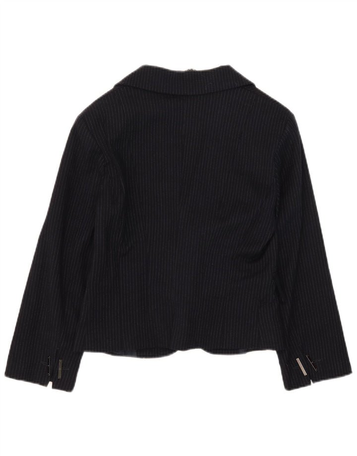 Celyn B Veste blazer courte ouverte pour femme IT 46 en laine à fines rayures bleu marine