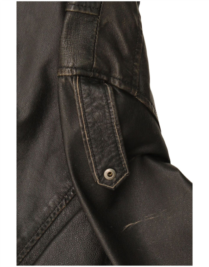 S.Oliver Veste de motard en cuir pour homme UK 40 Grand cuir noir