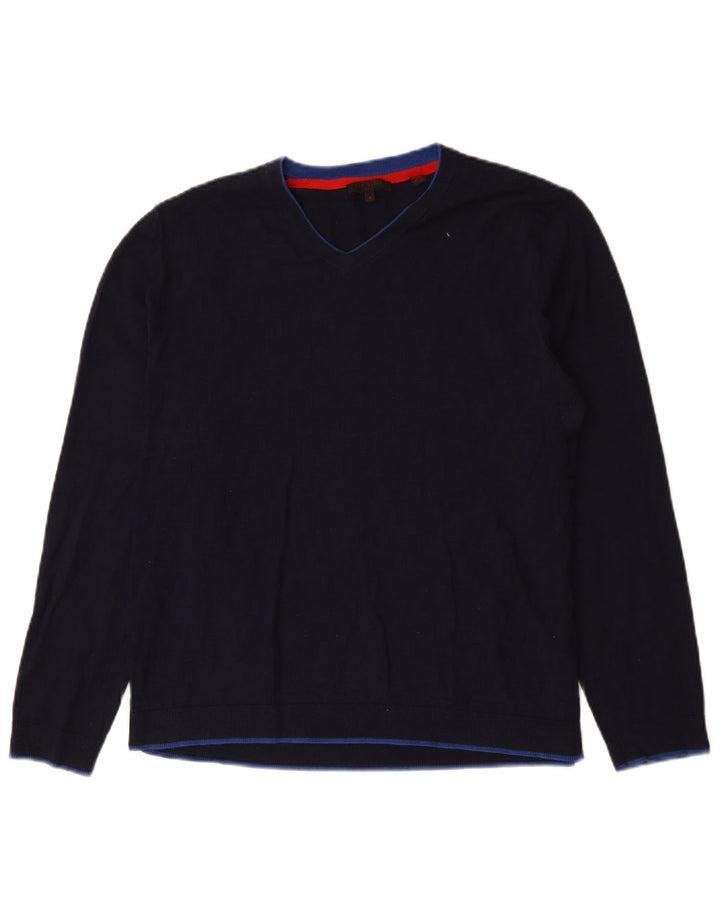 Ted Baker Pull col V pour homme Taille 4 Large Bleu marine