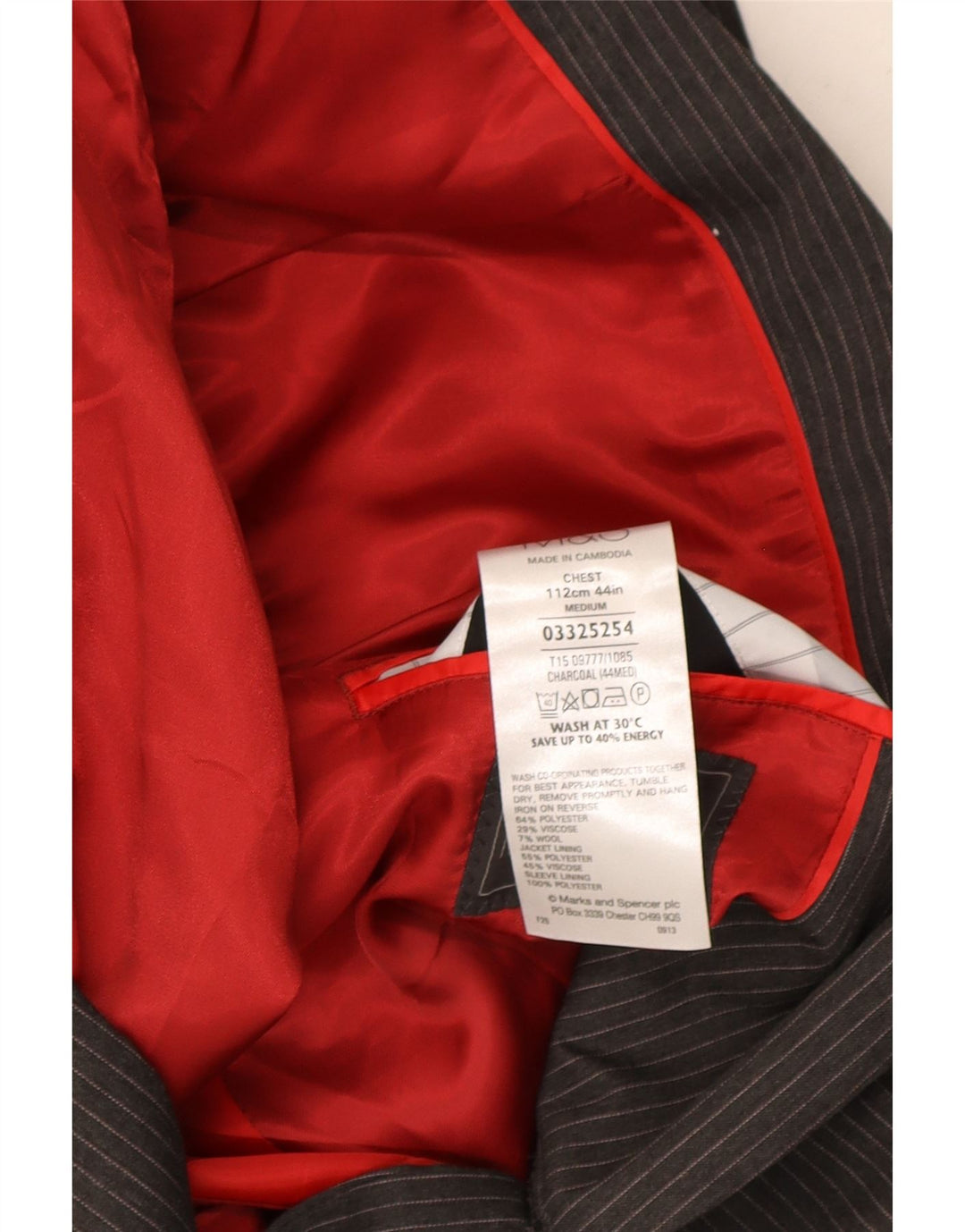 Marks & Spencer Veste blazer à 2 boutons pour homme UK 44 XL Gris à fines rayures