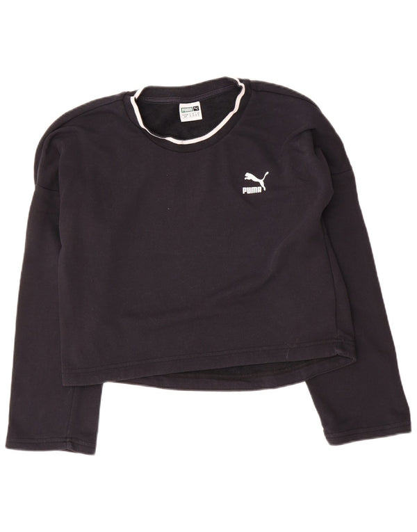 Puma Womens Oversized Crop Graphic Sweatshirt Jumper UK 10 Small Black