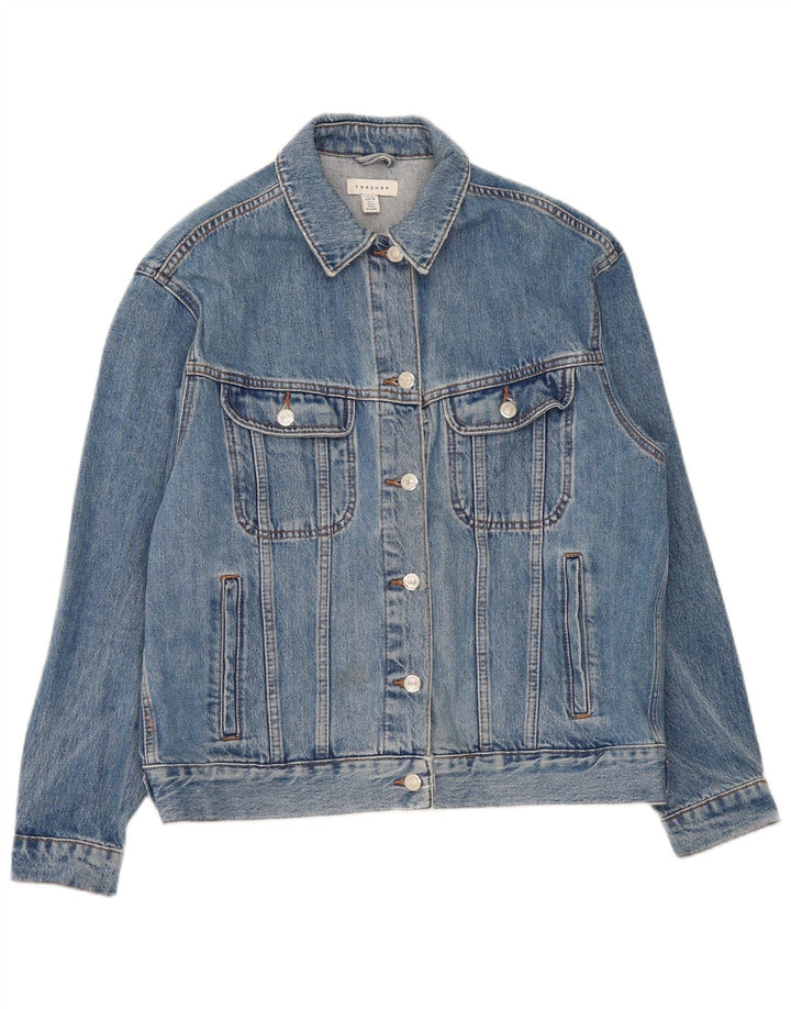 Topshop Veste en jean surdimensionnée pour femme UK 10 Petit coton bleu