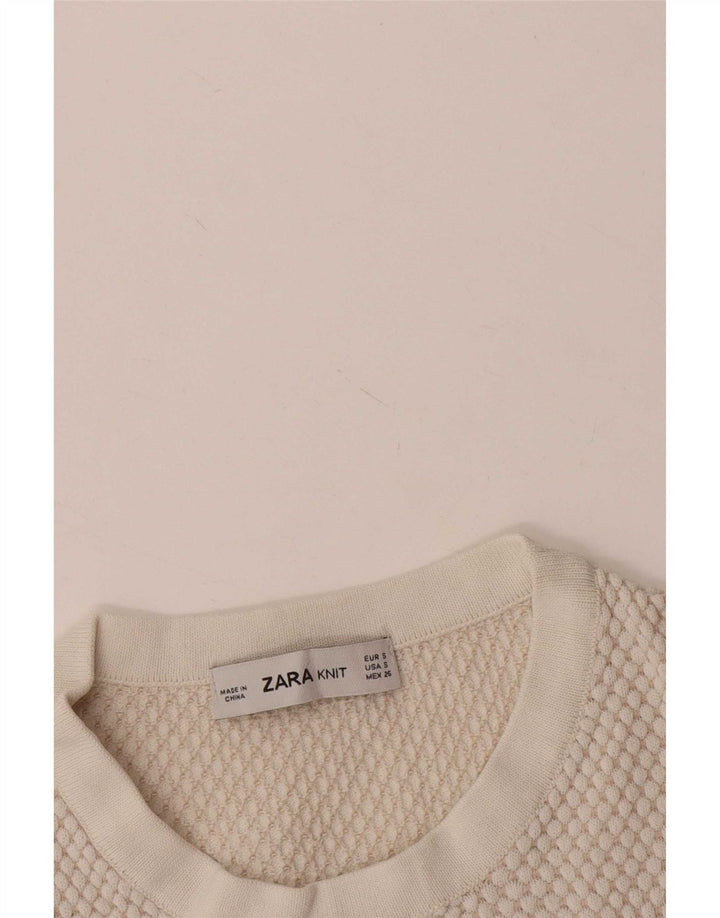 Zara Pull court à col rond pour femme UK 8 Petit Blanc