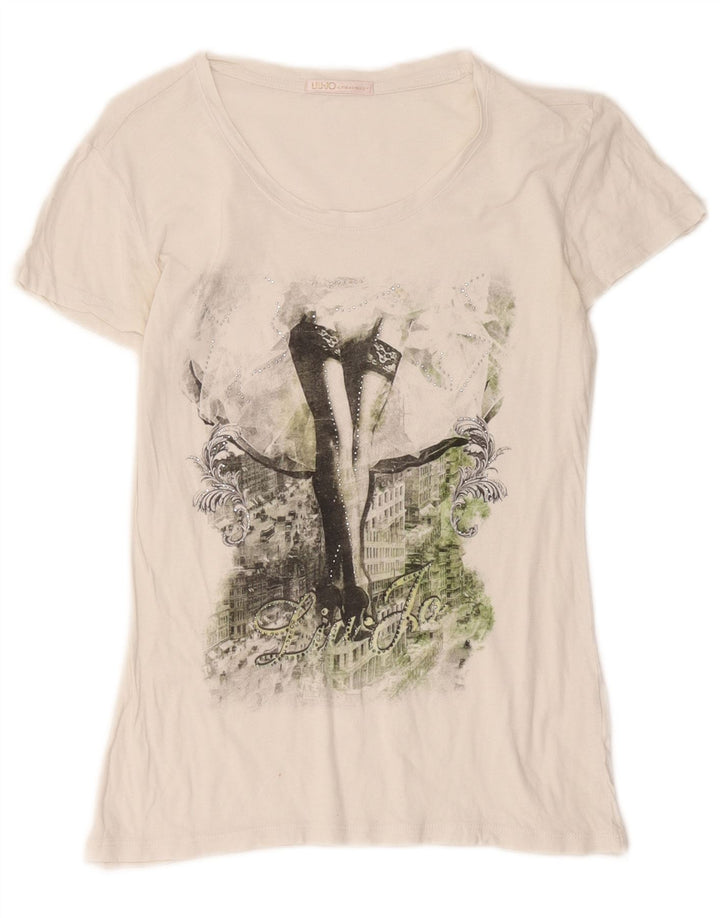 Liu Jo T-shirt graphique pour femme UK 12 Blanc moyen