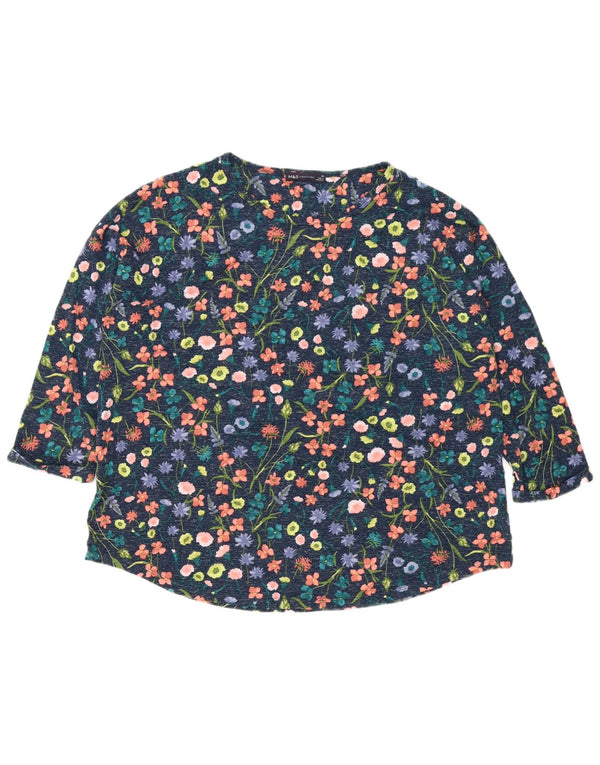 Marks & Spencer Haut Femme Manches 3/4 UK 22 3XL Bleu Marine Floral Polyester