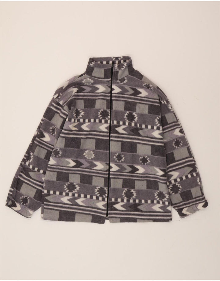 vintage Mens Fleece Jacket UK 40 Grand Gris Fair Isle Polyester Aztèque