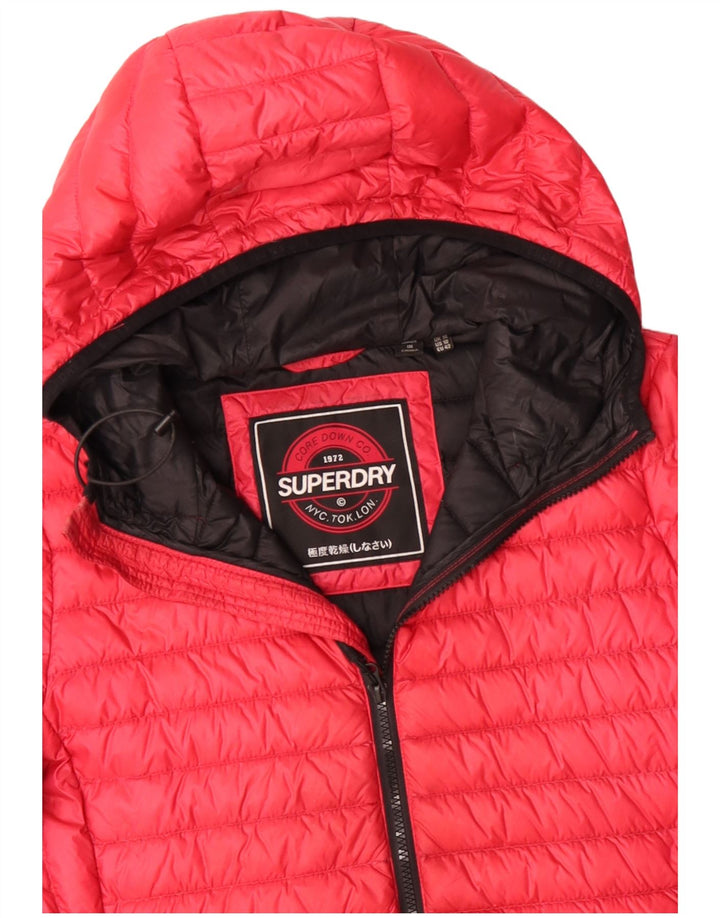 SUPERDRY Veste matelassée à capuche pour femme UK 14 Large Rouge Polyester