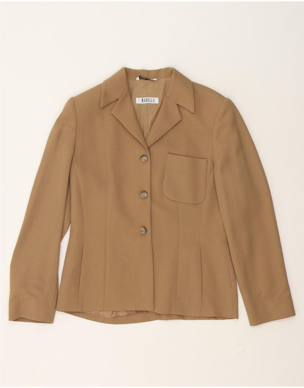Marella Veste blazer à 3 boutons pour femme UK 10 Petite laine vierge beige