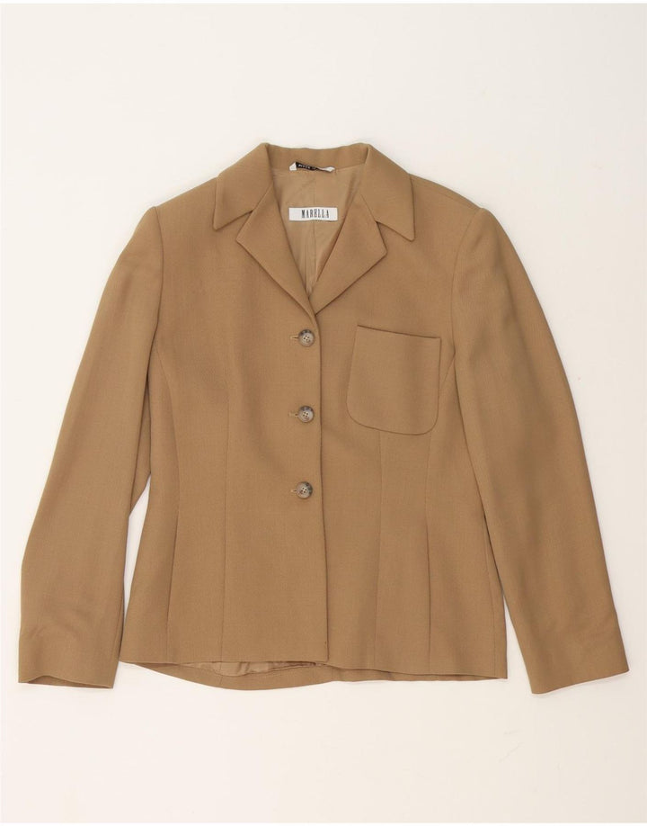 Marella Veste blazer à 3 boutons pour femme UK 10 Petite laine vierge beige