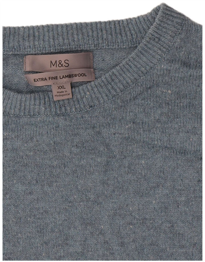 Marks & Spencer Pull à col rond pour homme 2XL en laine d'agneau mouchetée bleue